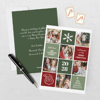 Moderne grüne burgunderrote Weihnachts-Foto-Collag Feiertagskarte