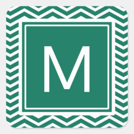 Moderne grüne Chevronen mit Monogramm Quadratischer Aufkleber