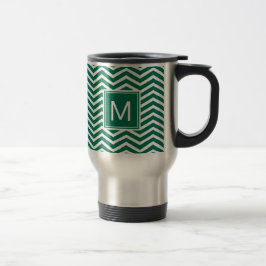 Moderne grüne Chevronen mit Monogramm Reisebecher