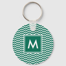 Moderne grüne Chevronen mit Monogramm Schlüsselanhänger
