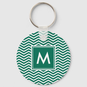 Moderne grüne Chevronen mit Monogramm Schlüsselanhänger