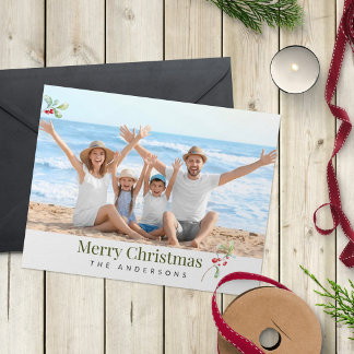 Moderne grüne Familienfoto-Weihnachtskarte Feiertagskarte