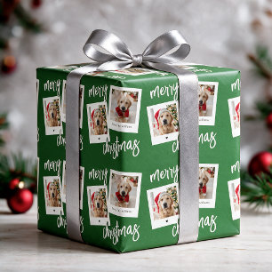 Moderne grüne festliche Frohe Weihnachten 2 Hunde- Geschenkpapier