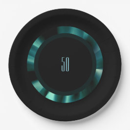 Moderne grüne Flora - Schwarzes Akzent Papier Pappteller