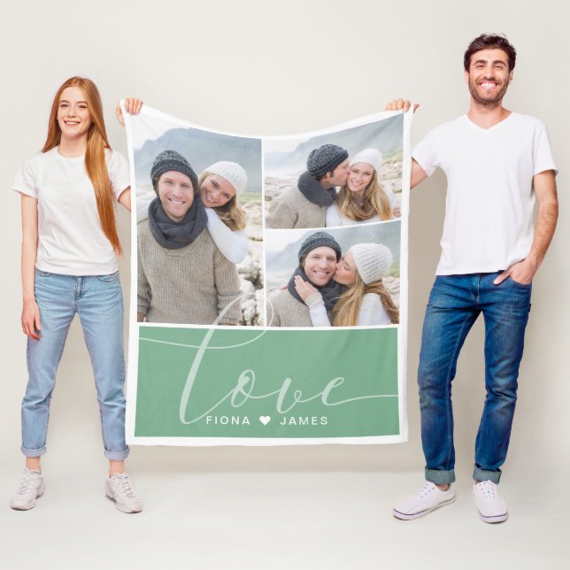 Moderne grüne Foto Collage Liebe Personalisiert Fleecedecke (Beispiel)