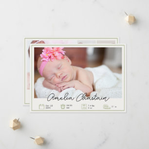 Moderne grüne Fotocollage für neugeborene Babys zu Ankündigung