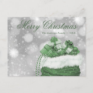 Moderne grüne frohe Weihnachtsschnee präsentiert Feiertagspostkarte