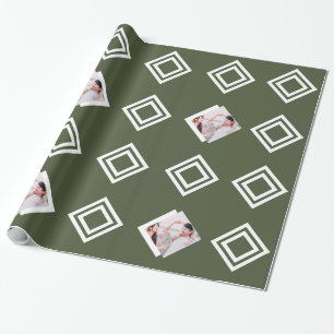Moderne grüne geometrische Foto-Weihnachtsdrucke Geschenkpapier