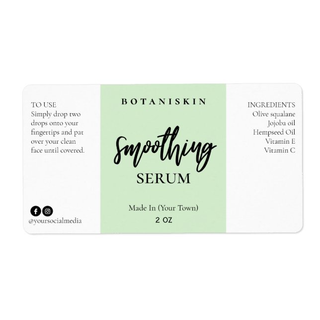 Moderne grüne Gesichtsserumetiketten (Vorne)