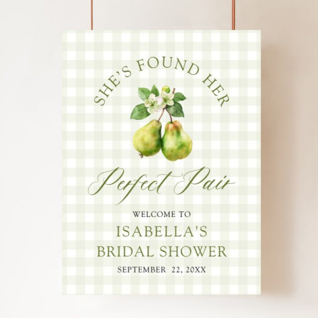 Moderne grüne Gingham Brautparty zur perfekten Paa Poster (Modern Green Gingham Perfect Pair Bridal Shower Welcome Sign )