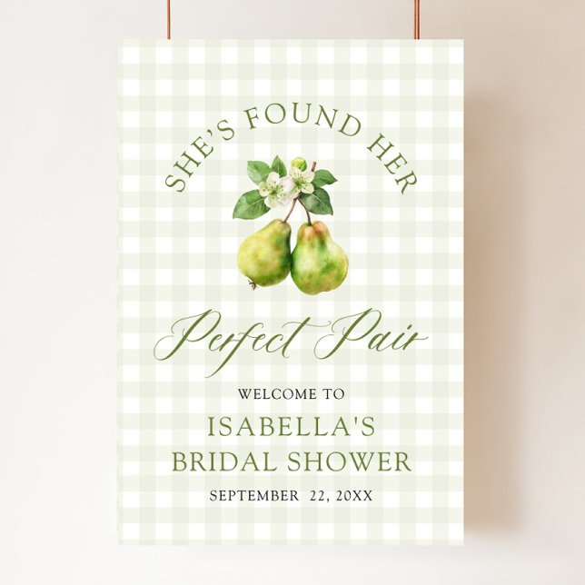 Moderne grüne Gingham Brautparty zur perfekten Paa Poster (Modern Green Gingham Perfect Pair Bridal Shower Welcome Sign )