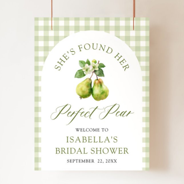 Moderne grüne Gingham Perfect Pear Brautparty Poster (Modern Green Gingham Perfect Pair Bridal Shower Foam Board)