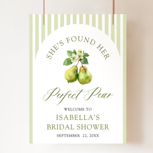 Moderne grüne Gingham Perfect Pear Brautparty Poster (Modern Green Gingham Perfect Pear Bridal Shower Sign)