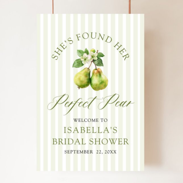 Moderne grüne Gingham Perfect Pear Brautparty Poster (Modern Green Gingham Perfect Pear Bridal Shower Welcome Sign)