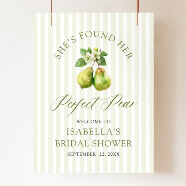 Moderne grüne Gingham Perfect Pear Hochzeitsdusche Poster (Modern Green Gingham Perfect Pear Bridal Shower Welcome Sign)
