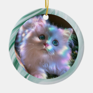 Moderne grüne gläserne Wirbel-Katzenfoto Keramik Ornament