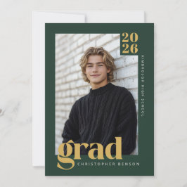 Moderne grüne Gold-Foto-Abschlussfeier Einladung