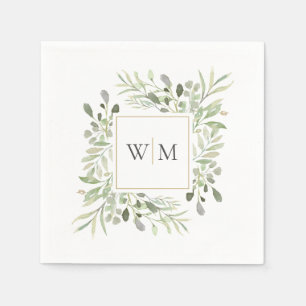 Moderne Grüne Gold-Monogramm-Hochzeit Serviette