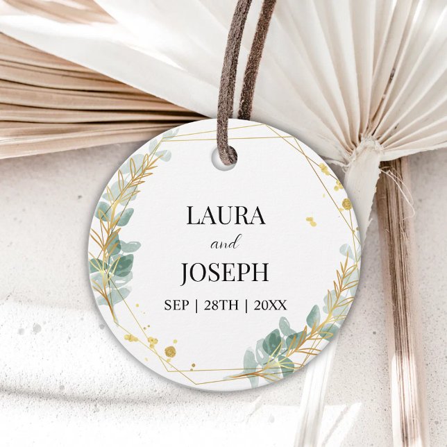 Moderne Grüne Goldene geometrische Hochzeit Geschenkanhänger (Von Creator hochgeladen)