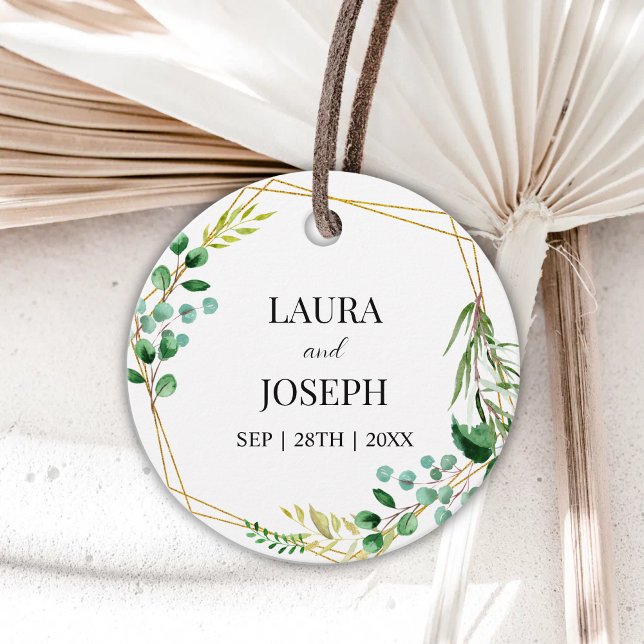 Moderne Grüne Goldene geometrische Hochzeit Geschenkanhänger (Von Creator hochgeladen)