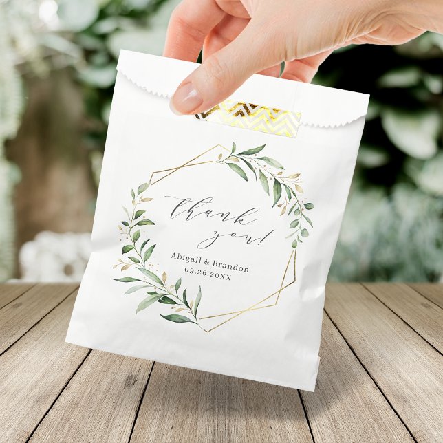 Moderne Grüne Goldene geometrische Hochzeit Geschenktütchen (Modern Greenery Gold Geometric Rustic Wedding Favor Bag)