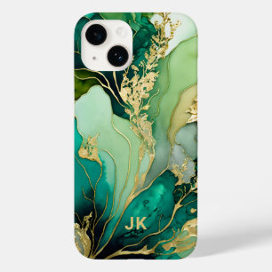 Moderne grüne goldene Marmor Monogramm Personalisi Case-Mate iPhone 14 Hülle