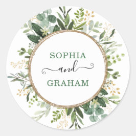 Moderne Grüne Goldgärten Hochzeit Runder Aufkleber
