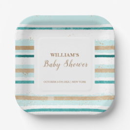 Moderne grüne Goldwasserfarbe Stripe Babydusche Pappteller