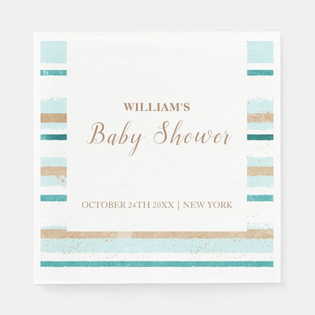 Moderne grüne Goldwasserfarbe Stripe Babydusche Serviette (Vorderseite)