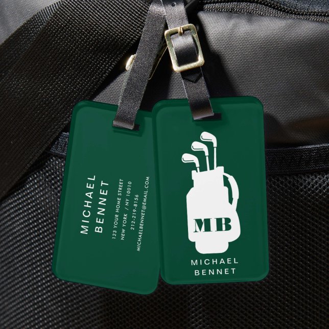 Moderne grüne Golf-Sport-Monogramm Gepäckanhänger (Modern Green Golf Sport Monogrammed Luggage Tag)