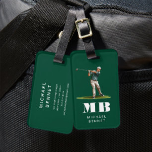 Moderne grüne Golfer-Sport-Monogramm Gepäckanhänger