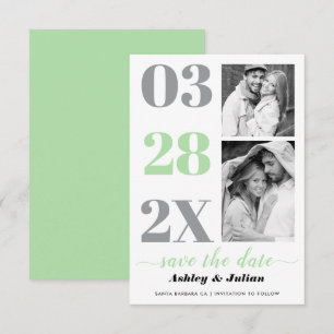 Moderne, grüne, graue Typografie mit zwei Fotos Save The Date