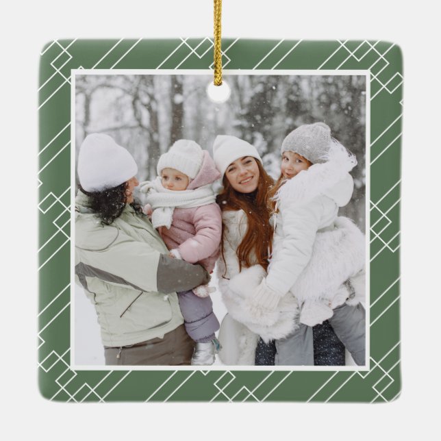 Moderne grüne Heilige Beeren Weihnachten 2 Fotos Keramikornament (Rückseite)