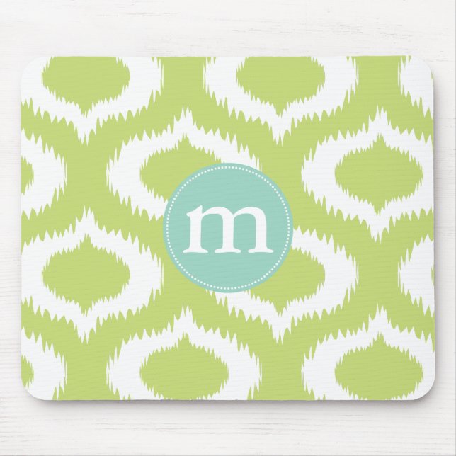 Moderne grüne Ikat Diamanten personalisiert Mousepad (Vorne)