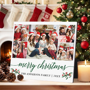 Moderne grüne Kalligrafie 5 Foto Familienweihnacht Fotoplatte