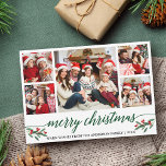 Moderne grüne Kalligrafie 5 Foto Weihnachten<br><div class="desc">Modernes Kalligrafie Script 5 Foto Familienfoto Collage Die Weihnachtskarte enthält Weihnachtsbäume Heilige Berries - Grüne Schrift</div>