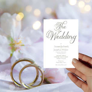 Moderne grüne Kalligraphie auf der Weißen Hochzeit Einladung