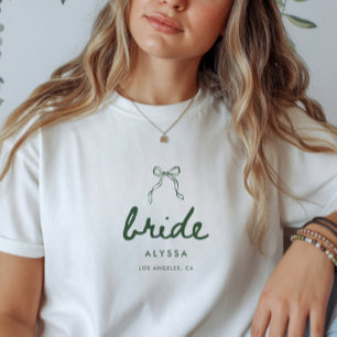 Moderne grüne Kokette Brautname Hochzeit T-Shirt