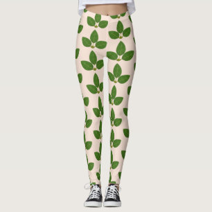 Moderne grüne Lorbeerblätter Muster auf Elfenbein Leggings