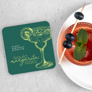 Moderne Grüne Margarita Fiesta Geburtstagsfeier Rechteckiger Pappuntersetzer