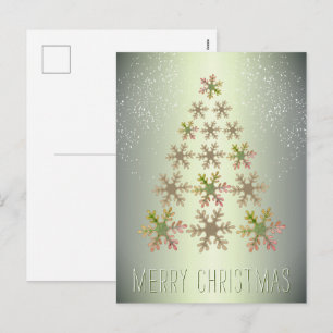 Moderne grüne metallische Weihnachtsbaum-Schneeflo Feiertagspostkarte