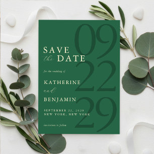 Moderne grüne minimalistische Hochzeit Save The Date