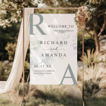 Moderne Grüne Minimalistische Hochzeit Willkommen