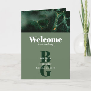 Moderne grüne Monogramm-Hochzeitsordnung Programm