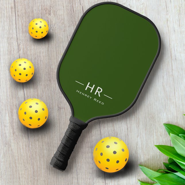 Moderne grüne Monogramm-Initialen Pickleball Schläger (Von Creator hochgeladen)