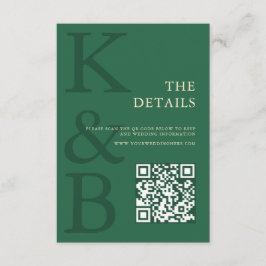 Moderne grüne monogramm-minimalistische Hochzeit Begleitkarte