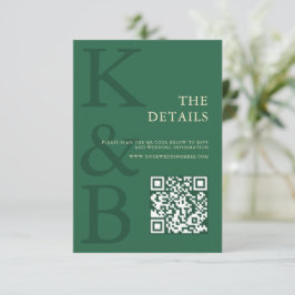 Moderne grüne monogramm-minimalistische Hochzeit Begleitkarte