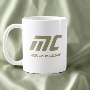 Moderne grüne Monogramm-Name Minimale Text Herren- Kaffeetasse