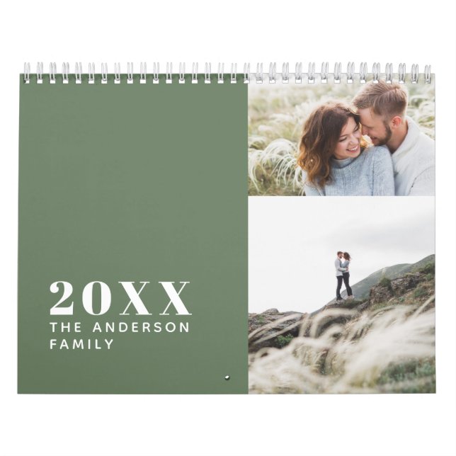 Moderne, grüne Multi-Foto-Familie Kalender (Titelbild)