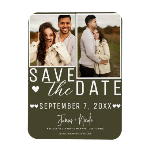 Moderne grüne Olive Save the Date 2 Foto Hochzeit  Magnet